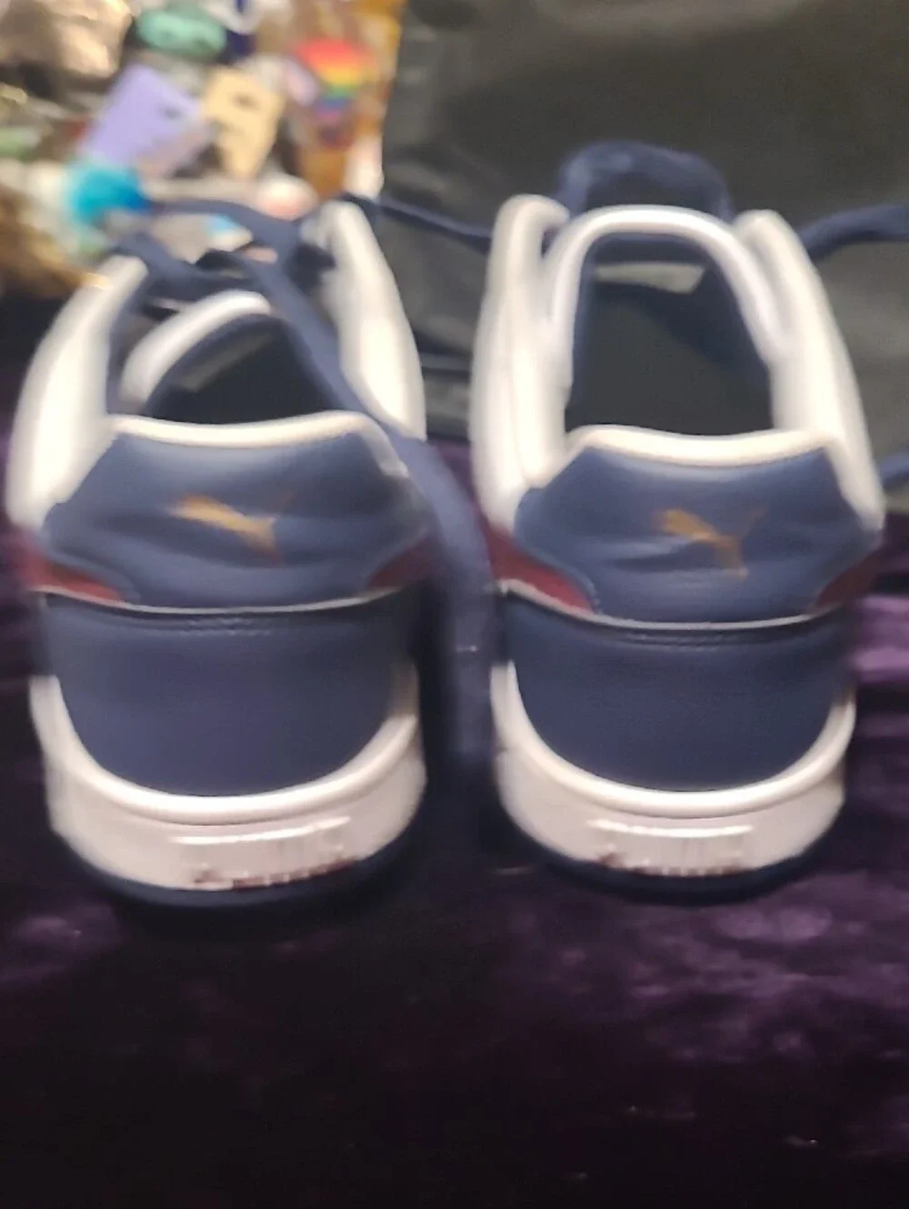 Puma Size 8.5 Navy, White & Burgundy Low-Top Sneakers